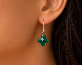 Green Onyx Gemstone Hook Earrings – Butterfly Gold Plated  Handmade Gift