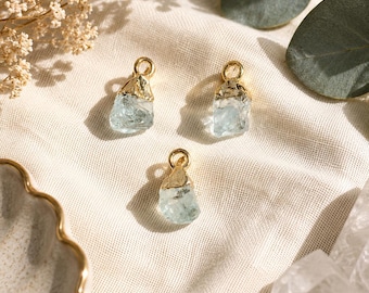 Natural Aquamarine Gemstone Pendant | Organic Rough Charm | Gold Plated Jewelry Finding