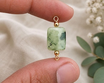 Prehnite Gemstone Double Loop Connector | 10mm Rectangle Charm | Jewelry Making Finding
