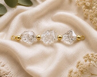 Herkimer Diamond Connector Charm | Raw Clear Crystal Link with Gold Finish | Jewelry Making Supply