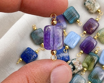 Natural Amethyst Rectangle Connector 10mm | Purple Crystal Pendant | DIY Jewelry Making Supply