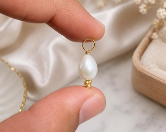 Freshwater Pearl Pendant Charms | Gold Wrapped Drop Pendant | Handmade Jewelry Findings
