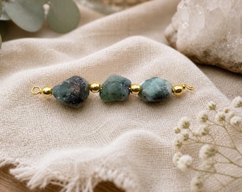Handmade Emerald Connector Charm | Raw Crystal Link with Gold Beads | Jewelry Making Finding