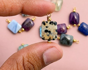 Dalmatian Jasper Gemstone Charm | Rectangle 10mm Pendant | Handmade Jewelry Making Supply