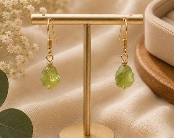 Peridot Drop Earrings | Natural Raw Gemstone Gold Plated Jewelry