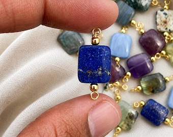 Handcrafted Lapis Lazuli Rectangle Connector – Double Loop Gemstone Charm (10mm)