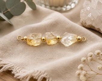 Natural Citrine Connector Charm | Raw Yellow Stone with Gold Beads | Artisan Jewelry Supply