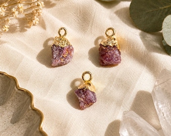 Raw Ruby Birthstone Pendant | Red Gemstone Charm | Gold Plated Jewelry Finding