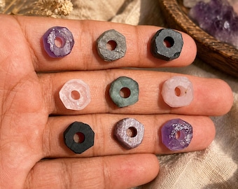 Natural Raw Gemstone Beads Mix | Faceted Crystal Rondelle Jewelry Making Supplies (12mm, 4mm Hole)