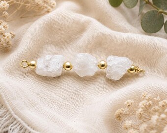 Raw Moonstone Connector Charm | White Gemstone Link with Gold Detail | Artisan Jewelry