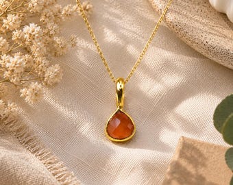 Natural Carnelian Gold Plated Necklace - Heart Shape Gemstone Necklace Jewelry Making Gift For Her