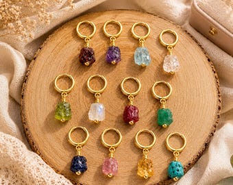 Birthstone Hoop Earrings | Rough Orange Crystal | Sterling Silver Bohemian Jewelry