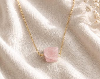 Handmade Raw Rose Quartz Bracelet | Gold Chain | Boho Crystal Gift