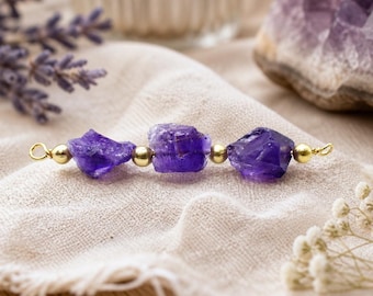 Natural Amethyst Gemstone Connector | Raw Purple  Link with Gold Plating | DIY Jewelry Making Charm