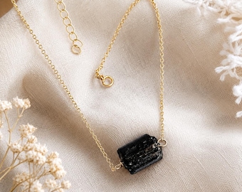 Natural Black Tourmaline Bracelet | Raw Crystal Chain Bracelet | Healing Gemstone Jewelry Gift