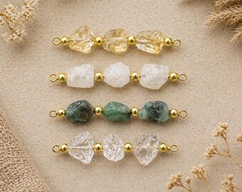 Handmade Raw Stone Connector | Gold Finish Birthstone Charm | Artisan Jewelry Supply