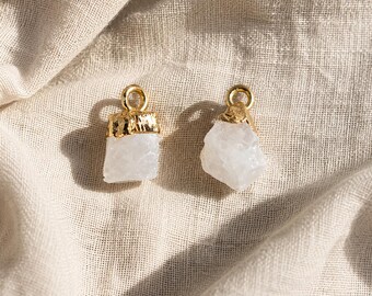 Raw Moonstone Birthstone Pendant | White Gemstone Charm | Gold Plated Finding