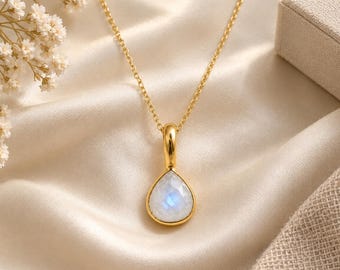 Faceted Moonstone Heart Necklace | Gold Plated Gemstone Pendant Necklace | Elegant Jewelry