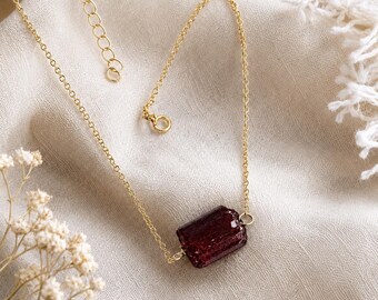 Garnet Chain Bracelet | Natural Raw Crystal | Delicate Gold Jewelry