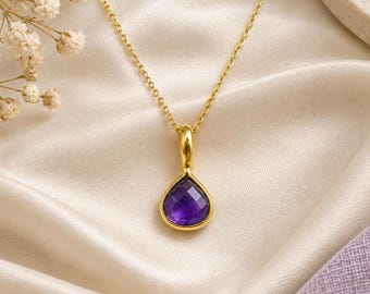 Faceted Amethyst Heart Necklace | Gold Plated Gemstone Pendant Necklace | February Birthstone