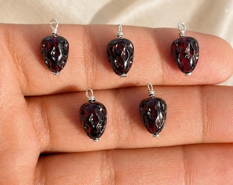 Handmade Garnet Strawberry Charm Pendant | Silver Wire Wrapped Jewelry | Red Gemstone Gift