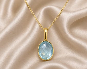 Aquamarine Quartz Bezel Set Necklace - Handmade Gold Plated Gemstone Necklace Making Jewelry Gift For Her