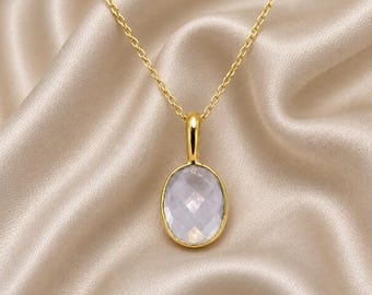 Crystal Quartz Birthstone Style Necklace | Gold Plated Gemstone Pendant Necklace | Elegant Handmade Gift For Her
