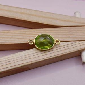 Raw Peridot Quartz Double Loop Connector | Gold Plated Gemstone Charm Link Supply