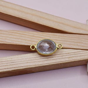 Faceted Clear Quartz Connector | Gold Plated Double Loop Charm for DIY Jewelry