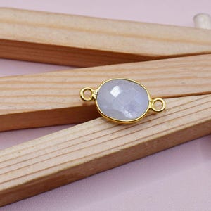 Natural Moonstone Connector | Gold Bezel Double Loop Charm for DIY Jewelry