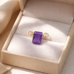 Faceted Amethyst Rectangle Link | Gold Double Loop Connector | Purple Stone Charm for DIY Jewelry