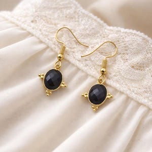 Natürliche schwarze Onyx Creolen | Facettiert Oval Schutz Schmuck Geschenk