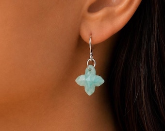Amazonite Drop Hook Earrings | Handmade Gold Plated Gemstone Jewelry