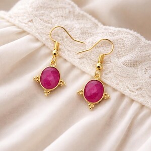 Ruby Hoop Earrings Oval 8x10mm Briolette Cut |  Gemstone Earrings | July Birthstone Jewelry