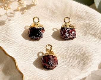 Raw Garnet Charm Pendant | Gold Plated Gemstone Pendant | January Birthstone Jewelry Making Supply