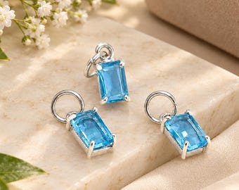 Aquamarine Quartz Baguette 6x4 mm Pendant - Prong set Birthstone Charm Use For Necklace Sold Par pc