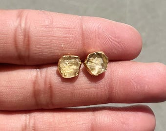 Raw Citrine Stud Earrings, Sterling Silver, November Birthstone