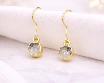 Handgemaakte Herkimer diamanten oorbellen | Ruwe hoepelsieraden | Elegante minimalistische stijl