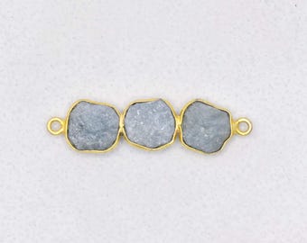 Charm lien aigue-marine naturelle | Connecteur à lunette triple pierre | Approvisionnement minimal en bijoux