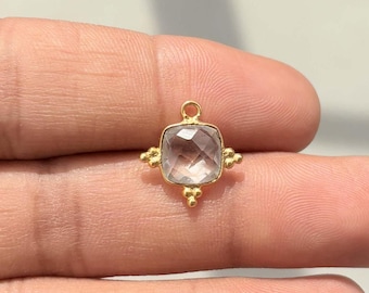 Faceted Crystal Quartz Cushion Pendant 8mm – Bezel Set Clear Quartz Gemstone Charm with Single Bail