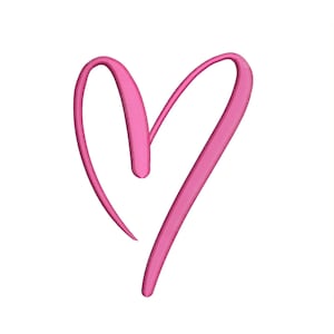 May include: A pink heart design on a white background. The heart is a stylized, three-dimensional rendering with a soft, textured appearance. The heart shape is formed by a continuous, curving line, creating a sense of fluidity and elegance.
