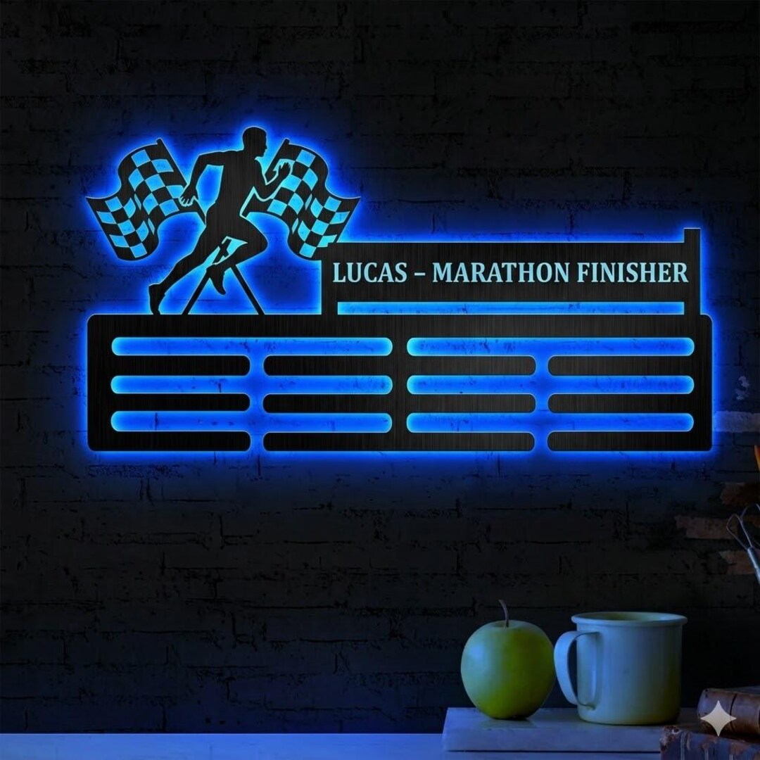 LED Marathon Medal Holder, Personalized Runner Medal Display, Custom ...