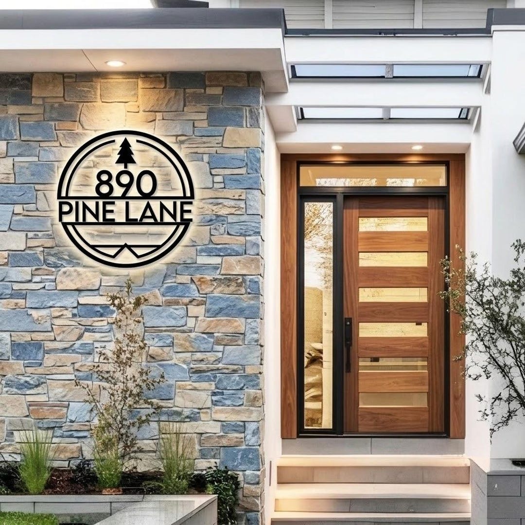 Modern Round Address Sign With LED Backlight - Custom House Number Sign ...