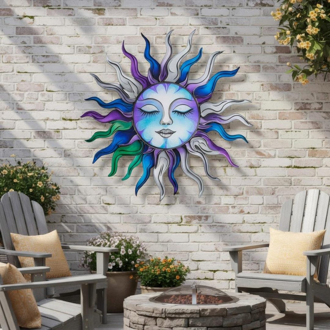 Colorful Sun Metal Wall Art Boho Celestial Decor Outdoor Wall Hanging ...