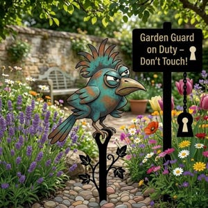 Funny Metal Bird Garden Stake, Grumpy Bird Yard Decor, Rustic Outdoor Garden Art, Whimsical Garden Sculpture