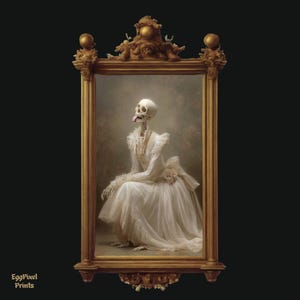 Stampa artistica della sposa scheletro vittoriana - Ritratto in stile Gothic Dark Academia (download digitale)