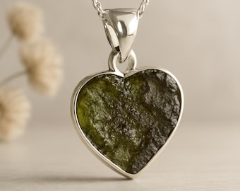 Moldavite Heart Pendant, 925 Sterling Silver Pendant, Authentic Moldavite Pendant, Certified Moldavite stone, Gift for her,Gift for Mom