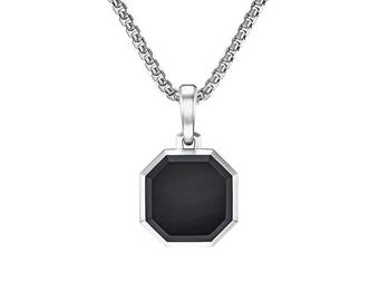 Pendentif en onyx noir pour homme, argent sterling 925 - Collier hexagonal fait main, bijou unique pour homme, cadeau d'anniversaire idéal pour lui