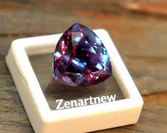 Certified 9.60 Ct Color Change Alexandrite Trillion Cut Gemstone
