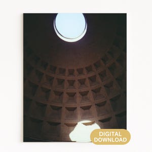 May include: A photograph of the interior of a domed structure, likely a building. The image is taken from a low angle, looking up at the dome's intricate, coffered ceiling and a circular opening at the top. The text "DIGITAL DOWNLOAD" is in a gold rectangle.